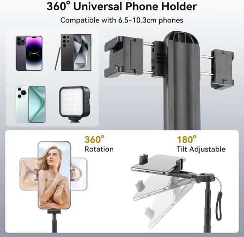 Vista 2 de UTEBIT 18" Selfie Stick with Wireless Remote, Extendable Selfie Telescopic Stick with Bluetooth Remote, Portable Phone tripods for Live Streaming