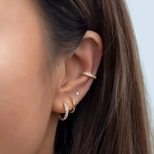 Vista 2 de Earring Sets for Multiple Piercing 14K Gold Plated Studs Earrings and Hoops Set Hypoallergenic Small Hoop CZ Ball Studs Earrings for Women Girls6