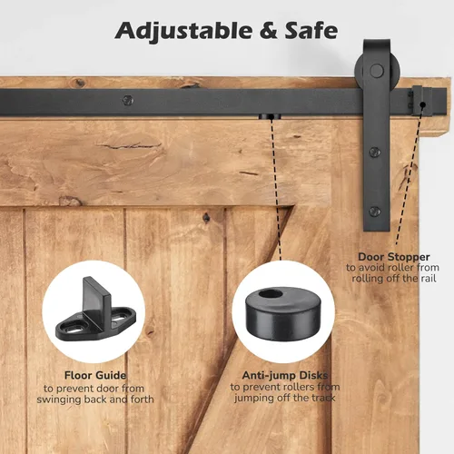 Vista 4 de Aquaterior Kit de herrajes para puerta corrediza de granero de 6.6 pies, resistente para colgar gabinetes, rodillos de riel de riel de riel, fácil