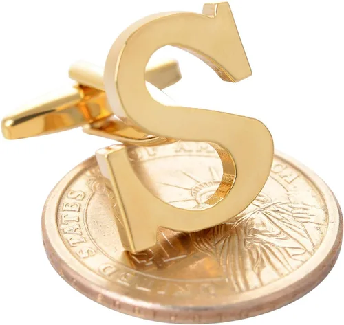Vista 7 de Men's Gold Alphabet Cufflinks 1 Pair with Gift Box