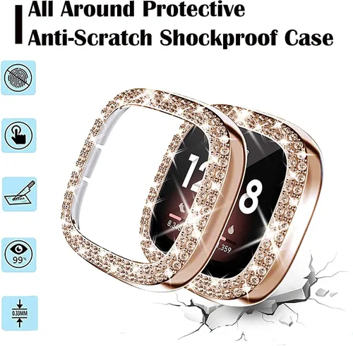 Vista 6 de Correa de cuero compatible con Fitbit Sense/Fitbit Versa 3 bandas para mujer, correa de cuero elegante con hebilla de metal en forma de D