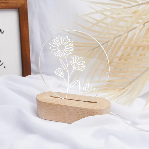 Vista 39 de Luz nocturna de flor de nacimiento, luz de noche de flor de caléndula de octubre, luz LED personalizada, regalos para amigos, lámpara de noche LED