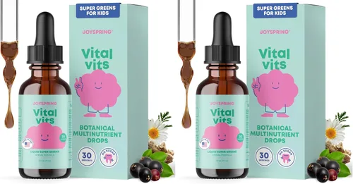 JoySpring Vital Vits - Multivitamínico líquido para niños, 1 onza líquida (30 porciones), vitaminas líquidas a base de hierbas para niños, sabor