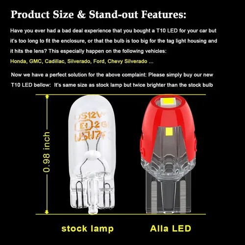 Vista 5 de Alla Lighting Bombillas LED T10 168 194 en miniatura, licencia de 12 V, mapa, cúpula, maletero, cortesía de escalones, luces interiores de puerta