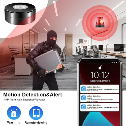 Vista 3 de Cámara oculta con cargador inalámbrico - Cámara de seguridad HD 1080P, lente gran angular de 160°, detección de movimiento, adecuada para monitoreo