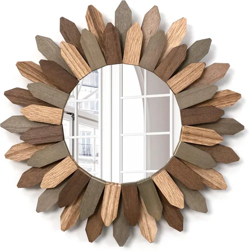 Vista 10 de Emfogo Espejo de Pared de 12 Pulgadas de Madera Rústica Sunburst Espejo Boho Decoración de Pared Decoración del Hogar para Dormitorio Sala de Estar