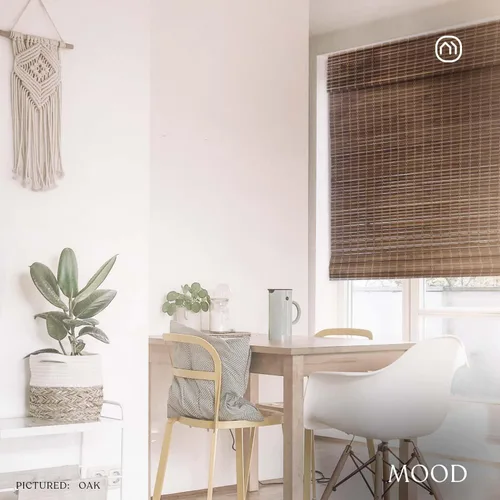 Vista 2 de MOOD Persianas de bambú personalizadas, rústicas, persianas romanas de bambú sin cordones para ventanas y puertas (tejido natural), roble rústico