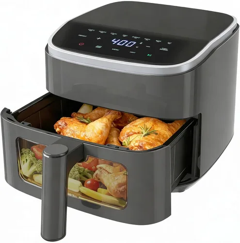 Vista 11 de NEWBULIG Freidora de aire, freidora de aire pequeña de 4 cuartos con ventana de fácil visión y luz interior, pantalla táctil digital con 8 ajustes