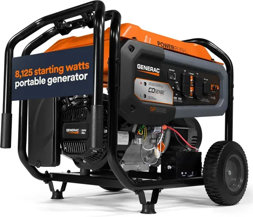 Vista 14 de Generac - Generador de gas portátil de 6,875 vatios de arranque, con EFI y kit de mango 5,500 Running Watts, Home Backup, RV Ready, Quiet, Long