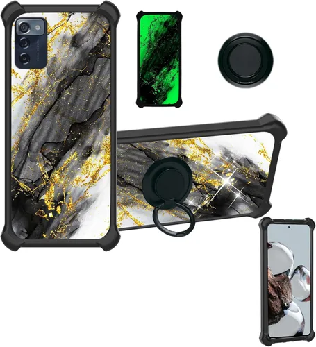 Vista 19 de Cricket Ovation 2 - Funda compatible con AT&T Maestro Max (2021) [PC duro + silicona suave] [purpurina dorada + luminosa] JSH-HDL