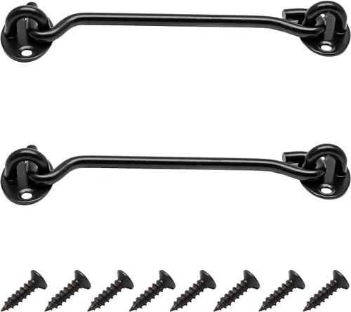 Vista 2 de Gancho de acero inoxidable negro de 8 pulgadas para puerta de granero y pestillo de ojo, gancho de puerta de privacidad para cabina, cobertizo