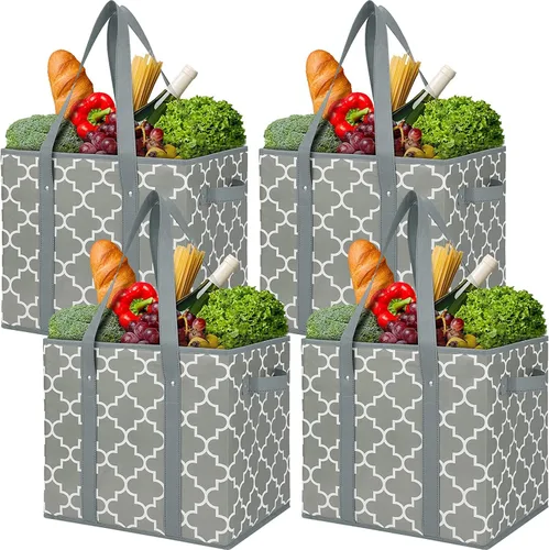 Vista 9 de WISELIFE Paquete de 2 bolsas reutilizables para comestibles, plegables, lavables, grandes, resistentes al agua, color negro