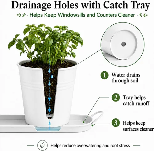 Vista 2 de Juego de 3 macetas de jardín de hierbas para interiores, macetas blancas