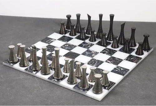 Vista 6 de Royal Chess Mall - Tablero de ajedrez de lujo de piedra de mármol sin bordes de 15 '' - Piedra blanca y negra