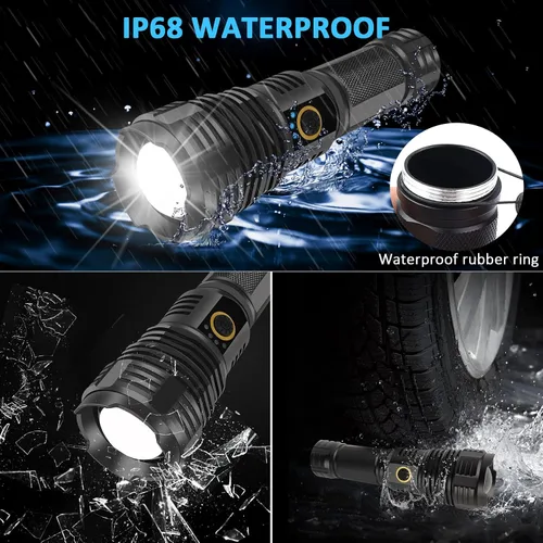 Vista 3 de Linterna recargable, 90000 linternas tácticas de alto lúmenes, linternas LED de mano, linterna brillante con 5 modos, impermeable, zoom