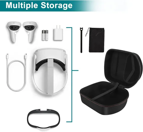 Vista 6 de Funda de viaje rígida compatible con Oculus Quest 2 con correa Elite, funda de transporte de protección portátil para Oculus Quest VR, auriculares