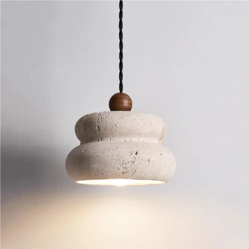 Farmhouse Pendant Lights Fixtures Vintage Yellow Travertine Hanging Lamp with Wood Accents Japanese Wabi-Sabi Natural Chandeliers for Kitchen Island