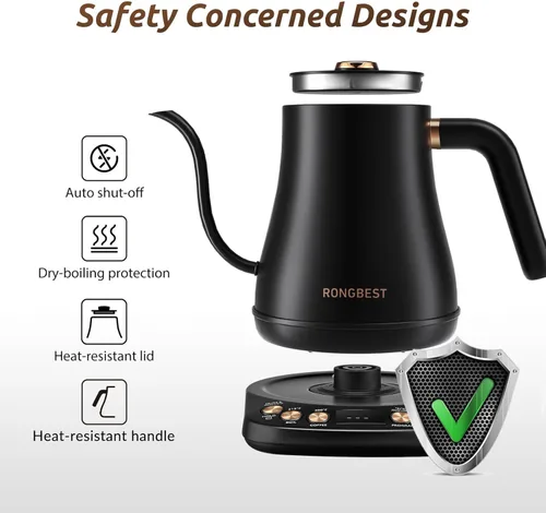 Vista 6 de RONGBEST Hervidor eléctrico de cuello de cisne de 1 litro, 6 presets de control de temperatura, 1200 W de calentamiento rápido de agua para verter