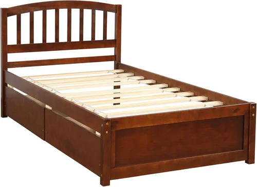 Vista 6 de Harper & Bright Designs Cama individual con cajones, marco de cama de madera con cabecero y estribo, plataforma de madera para niños, niñas, niños