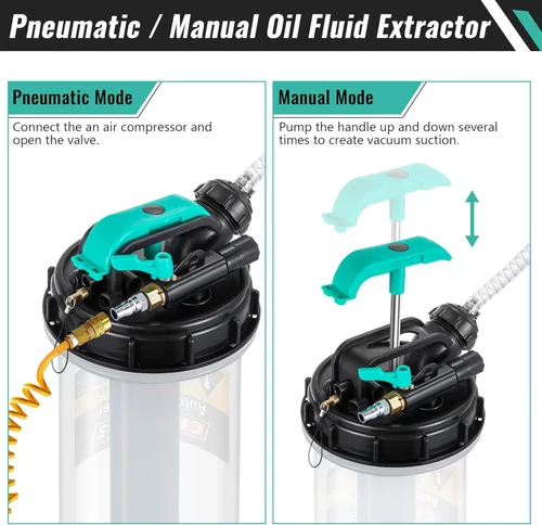 Vista 3 de Estune - Extractor de fluidos neumático manual de 2.5 galones/9.5 L, bomba extractora de aceite automotriz con cambiador de vacío de aceite y 5