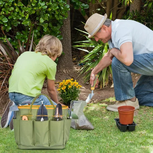 Vista 7 de WisaKey - Juego de herramientas de jardín de 9 piezas de acero inoxidable resistente con asa, bolsa de herramientas de jardín duradera, regalos