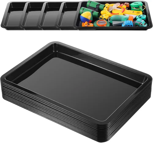 Zonon 12 Pcs Plastic Art Trays 13.4" x 9.8" x 1" Colorful Art Trays, Stackable Activity Tray Office Storage Container for Home, Self Adhesive Label