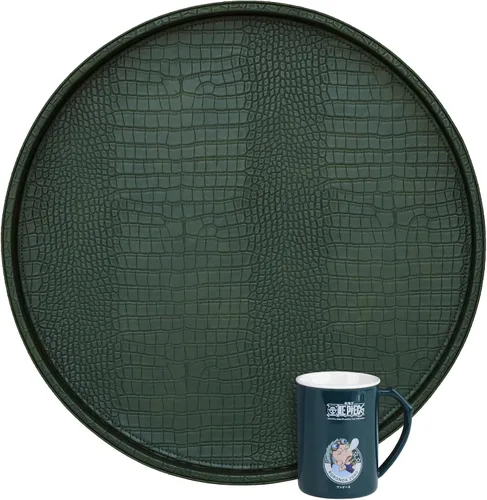 Vista 21 de HofferRuffer Bandeja Redonda de Servir de Cuero Sintético, Bandeja Decorativa de Alimentos de Cuero Croco Vegano para Almacenar Bebidas, Aperitivos