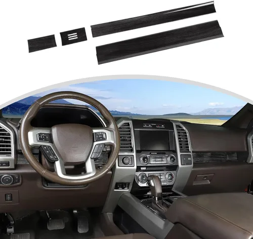 CheroCar Para F150 - Panel de cubierta de consola central, accesorios de decoración para Ford F150 2015-2020, grano de madera negra..