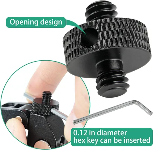 Vista 2 de Adaptador de tornillo de trípode de 1/4 macho a 1/4 macho con agujero 1/4 tornillo soporte de cámara para cámara, trípode, soporte de micrófono