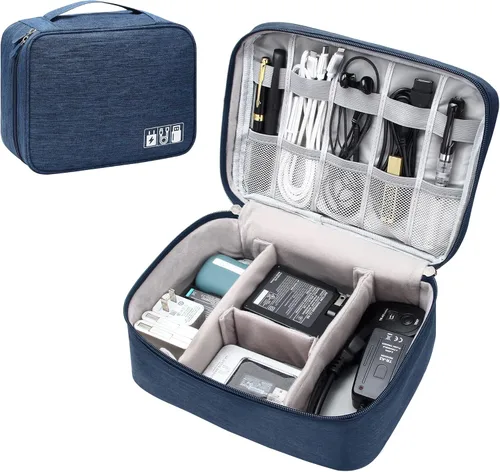 Vista 15 de SELLYFELLY Organizador de electrónica de viaje, universal, bolsa organizadora de cables, impermeable, accesorios electrónicos, estuches