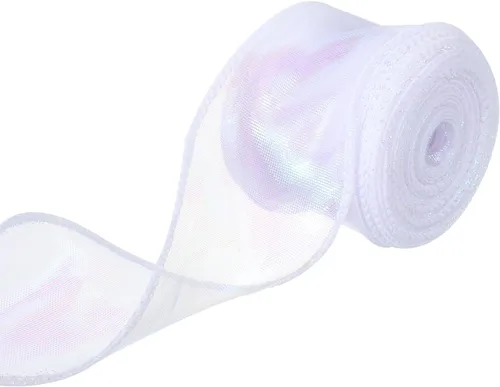 Vista 13 de MECCANIXITY Cinta de Organza Transparente con Alambre Brillante de 1 1/2" de Ancho, Cintas de Gasa Iridiscente con Brillo Pastel, 10 Yardas, Morado