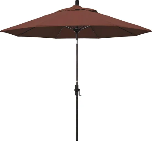 Vista 22 de California Umbrella paraguas de tela Olefin de 9 pies de fibra de vidrio de elevación basculante mercado de aluminio, paraguas con poste de bronce