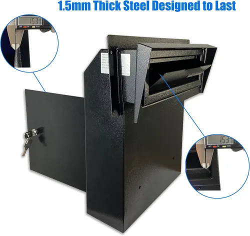 Vista 4 de Buzón resistente a la lluvia para puerta, buzón de acero galvanizado resistente a la intemperie para llaves, pagos y correo, caja segura a través