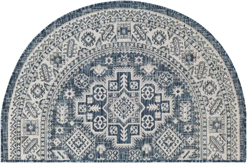 Vista 310 de Unique Loom Outdoor Aztec Collection Alfombra de área - Chalca (10 pies, redonda, azul/marfil)