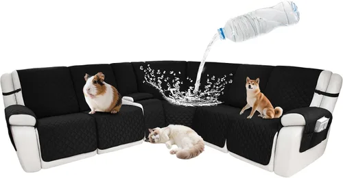 Vista 8 de Fundas impermeables para sofá reclinable seccional en forma de L, 7 piezas, antideslizantes, lavables, juego de fundas reclinables para mascotas