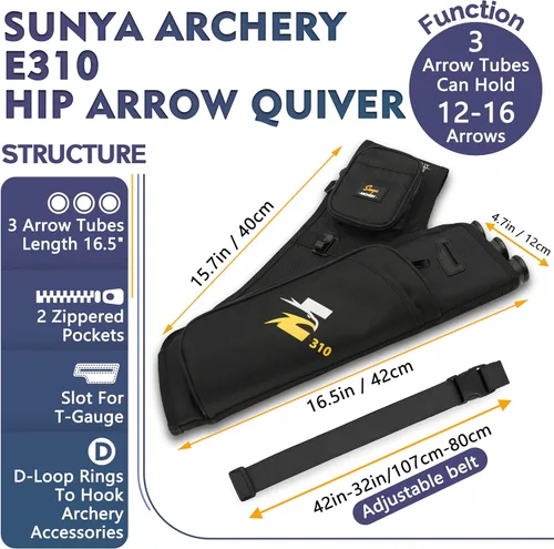 Vista 2 de SUNYA Carcaj de cadera de tiro con arco para flechas. Incluye 3 tubos de soporte de flecha, bolsillos de accesorios y cinturón de cintura. Apto