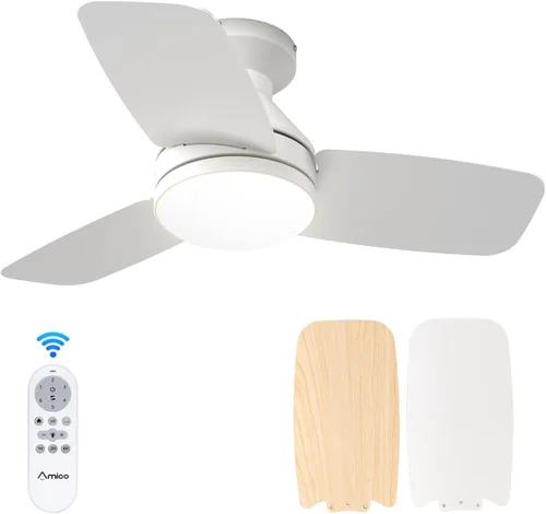 Vista 16 de Ventiladores de techo Amico con luces, ventilador de techo de 30 pulgadas de perfil bajo con luz y control remoto, montaje empotrado, reversible