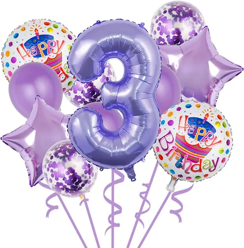 Vista 6 de Globos, 11 globos de aluminio para niños de 3 años para decoración de fiesta de cumpleaños de 3 años, globos de confeti, globos de fiesta