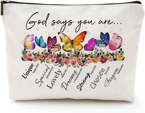 God Says You Are...- Regalo cristiano para mujer, inspirador versículo bíblico, bolsas de cosméticos con cremallera, bolsa de viaje religiosa