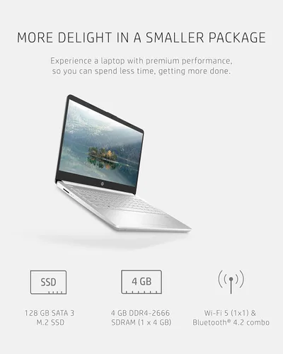 Vista 5 de HP Computadora portátil 14, Intel Core i3-1115G4 de 11ª generación, 4 GB de RAM, almacenamiento SSD de 128 GB, pantalla Full HD de 14 pulgadas