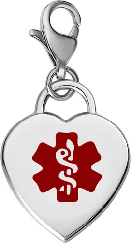 Vista 12 de Divoti Encanto de alerta médica con corazón 316L, grabado con láser, grabado con láser, con cierre de langosta con grabado gratuito