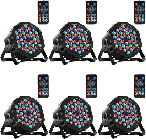 Vista 6 de MOSFiATA Paquete de 4 luces Par, RGB 36 luces LED de escenario activadas por sonido, control DMX, 7 modos de iluminación vertical con control