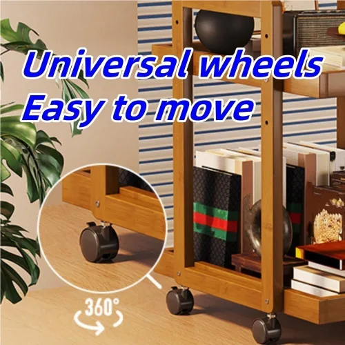 Vista 4 de Mobile Coffee Table, Wood Frame Side Table, Storage Table with Universal Wheels, 2-Tier End Table for Living Room, Bedroom, Small Space