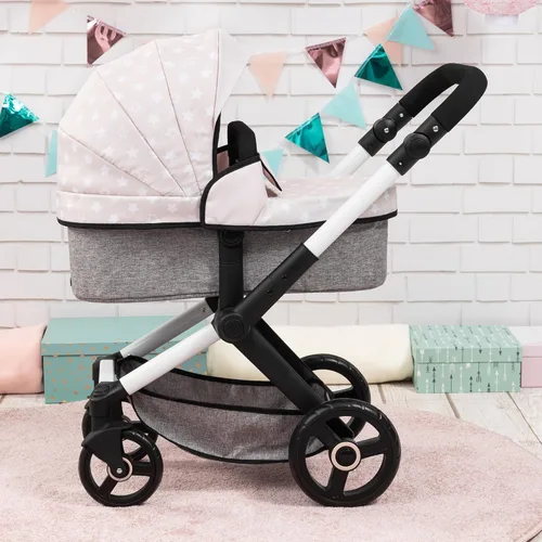 Vista 4 de Bayer: Cochecito Xeo - Estrellas grises y blancas - Accesorio para muñecas de hasta 18 pulgadas, bolso de hombro, convertible en cochecito