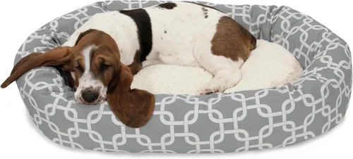 Majestic Pet Cama para perros calmante Sherpa de 32 pulgadas lavable – Cama redonda acogedora y suave para perro con columna vertebral para apoyo de