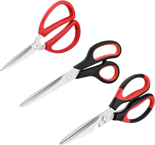 Tijeras de cocina, tijeras de cocina, tijeras de oficina, paquete de 3 tijeras de alimentos, tijeras de cocina afiladas de acero inoxidable