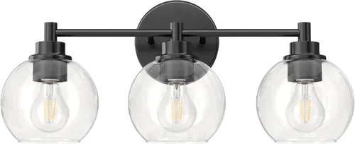Vista 12 de VONLUCE Accesorios de iluminación de baño, luz de tocador de baño de 2 luces con pantallas de vidrio globo E26, luces de tocador para dormitorio