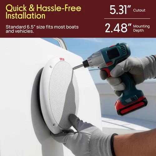 Vista 4 de Pyle Altavoces marinos duales de 6.5 pulgadas, sistema de sonido estéreo de 2 vías, impermeable y resistente a la intemperie, con 400 vatios