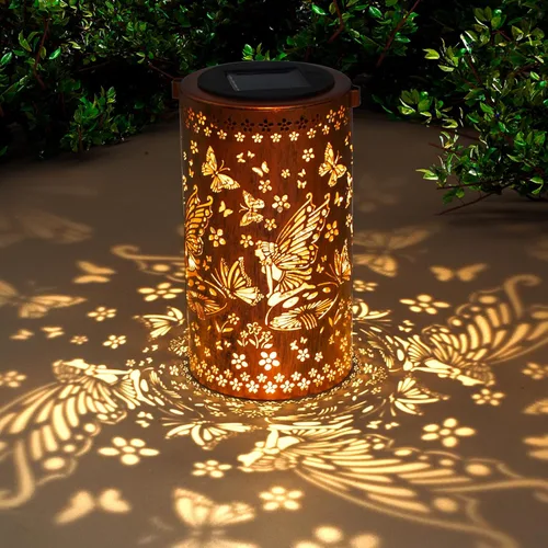 Vista 2 de Linternas solares colgantes al aire libre, linternas de metal decorativas de hadas - Luz decorativa LED impermeable para jardín, patio, césped